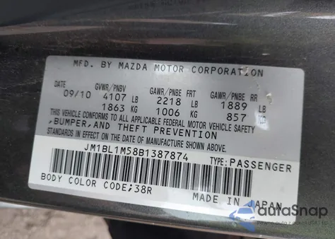 2011 Mazda Mazda3 S Grand Touring from USA, damaged, VIN JM1BL1M58B1387874